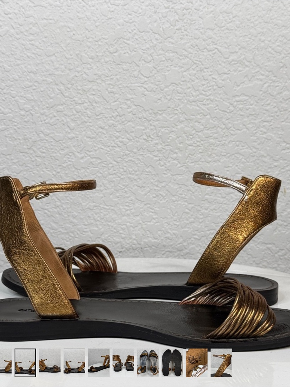 COACH VINTAGE MELYNDA BRONZE METALLIC LEATHER STRAPPY SANDALS ANKLE STRAP SIZE 9 - Picture 7 of 10